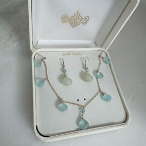 NEW Jewelmak 14K Gold Seafoam Chalcedony Necklace Earring Set Vintage Boho